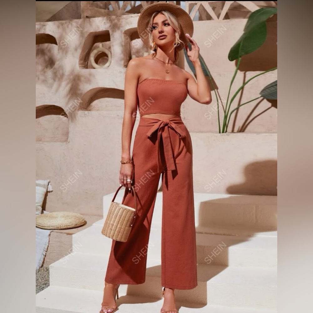 SHEIN VCAY Cut Out Belted Tube Jumpsuit